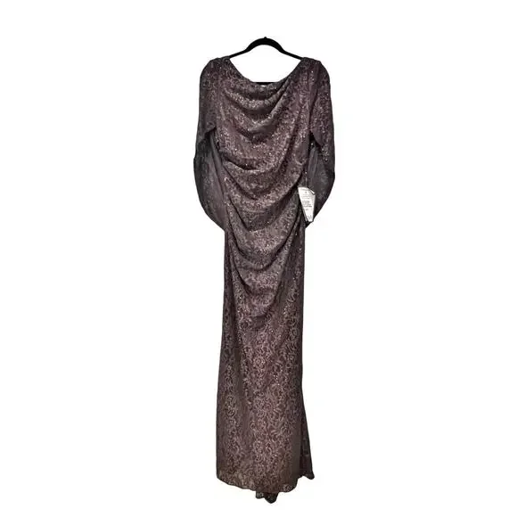 Betsy & Adam Women's Embellished Glitter-Lace Capelet Gown Brown Size 4 NWT